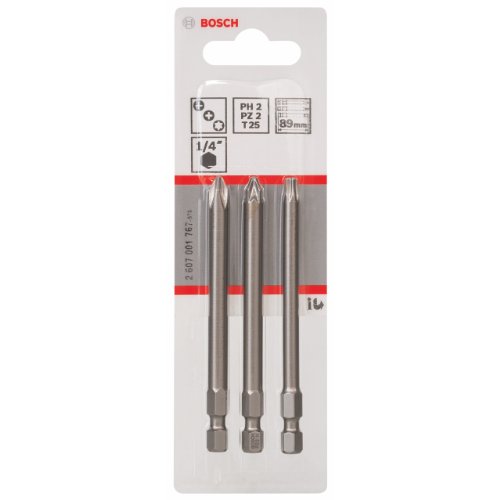 Bosch 3-częściowy zestaw końcówek wkręcających Extra Hart PH2; PZ2; T25; 89 mm 2