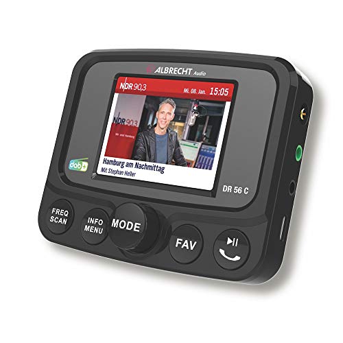 Albrecht DR56 C cyfrowy tuner radiowy z kolorowym wyświetlaczem, 27156, do modernizacji radia samochodowego, nadajnika FM do nadajnika DAB+ i połączenia Bluetooth ze smartfona z radiem