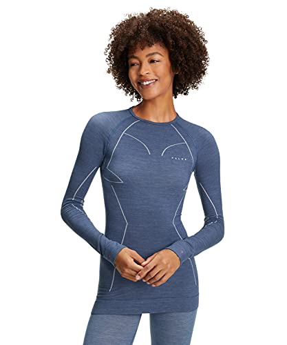 FALKE damska koszulka z długim rękawem Wool Tech. Long Sleeve Comfort Fit mieszanka wełny merynosów, 1 opakowanie, niebieska (Capitain 6751), rozmiar: M