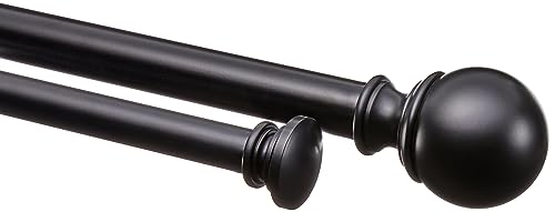 AmazonBasics 2,54 cm, podwójna zasłona z okrągłymi wykończeniami, od 183 do 3,65 m, czarna