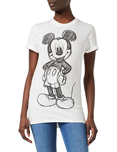 Disney Damska koszulka Mickey Forward Sketch, Biały (biały biały), 38