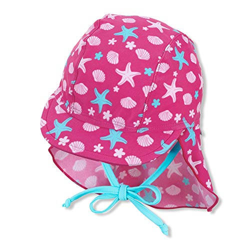 Sterntaler Niemowlęta - dziewczęca czapka z daszkiem z ochroną karku i taśmami do wiązania, ochrona przed promieniowaniem UV 50+, kolor: magenta, magenta, 51 cm