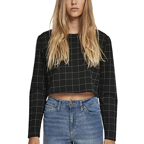Urban Classics damska bluza z długim rękawem Cropped Crew z wzorem w kratkę
