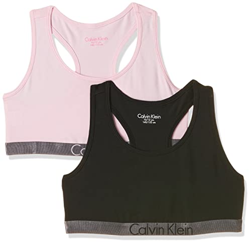 Calvin Klein - Ubrania dziewczęce - bielizna dziewczęca - biustonosz z krótkim rękawem - Calvin Klein dziewczęcy biustonosz - 2 sztuki - szary/czarny - wiek 14-16 lat, 1 czarny / 1 unikalny, 14-16