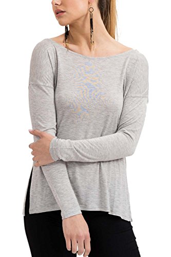 trueprodigy Damska bluzka z długim rękawem, jednokolorowa, podstawowa, stylowa, okrągły dekolt, z długim rękawem, slim fit, dla kobiet, szary melanż, XS
