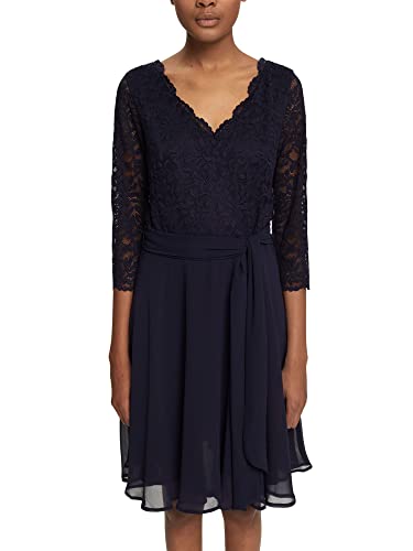 ESPRIT Collection Materiał pochodzący z recyklingu: szyfonowa sukienka midi z koronką, grantowy, M