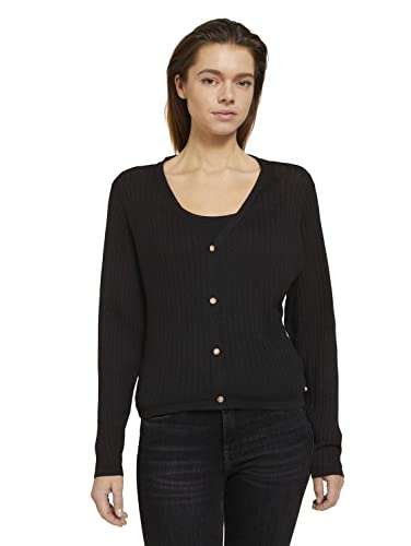 TOM TAILOR Denim Damski Kardigan z prążkowaną strukturą 1020284, 14482 - Deep Black, S