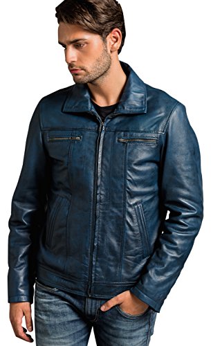 Urban Leather Calvin - męska kurtka skórzana, błękitna, rozmiar: S