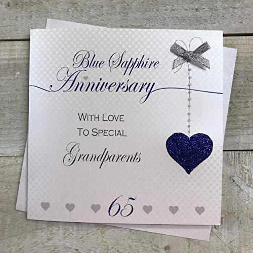WHITE COTTON CARDS Ręcznie wykonana kartka na 65. rocznicę - dziadkowie niebieski szafir rocznica - biała bawełna karty LLA65-GP LLA65-GP