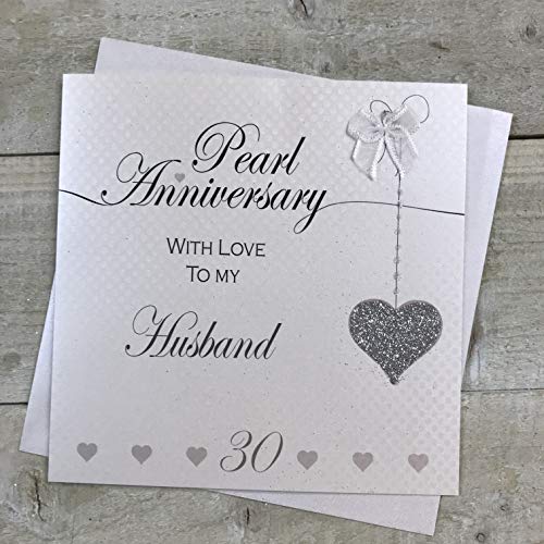 WHITE COTTON CARDS 'Husband 30th Pearl ślub ręcznie robiona karta - linia miłości - autorstwa WHITE BAWEŁNA CARDS LLA30H, 16 cm x 16 cm LLA30H