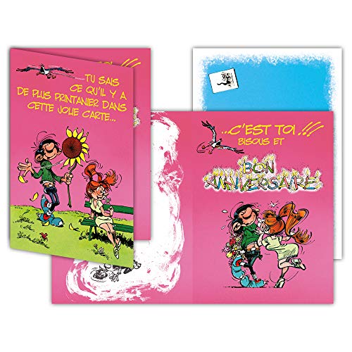 Gaston Lagaffe Gaston lagaffe 5003 na urodziny karta ogromna kartka prezentowa kartka jubileuszowa Maxi dużym A3 z kopertą zilustrowana kwiatka słonecznik bukiet kwiatów świece glmg bisous GLMG-5003