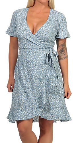 ONLY Sukienka damska ONLOLIVIA S/S WRAP DRESS WN NOOS, Dusk Blue/Two Tone Flower, 36