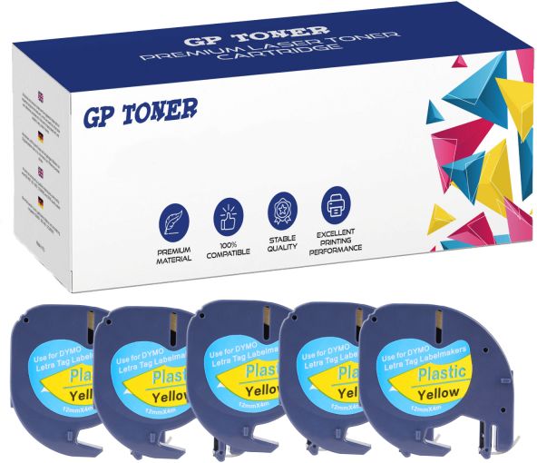 5x Taśma do Dymo LetraTag 59423 12mm x 4m Żółta Plastik - zamiennik GP-DY59423 x5