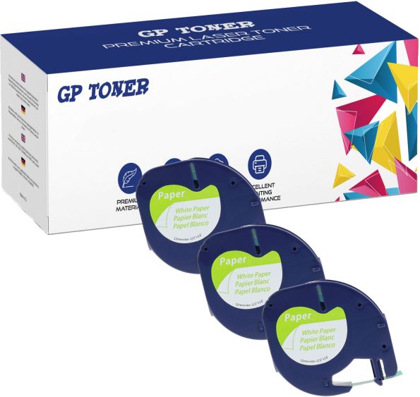 3x Taśma do Dymo LetraTag 59421 12mm x 4m Biała Papier - zamiennik GP-DY59421 x3