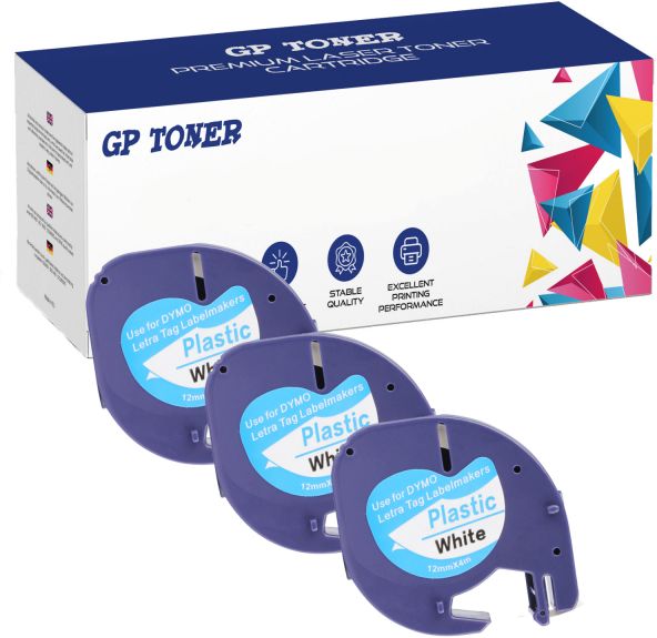 3x Taśma do Dymo LetraTag 59422 12mm x 4m Biała Plastik - zamiennik GP-DY59422 x3