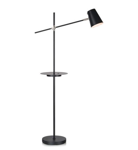 Markslojd Stojąca LAMPA podłogowa LINEAR 107307 metalowa OPRAWA z półką do salonu czarna 107307