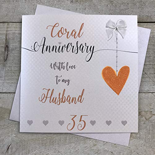 WHITE COTTON CARDS 'Husband 35th koralowa rocznica ślubu ręcznie robiona karta - linia miłości - autorstwa WHITE BAWEŁNA CARDS LLA35H LLA35H