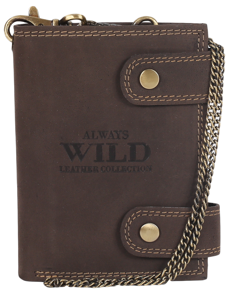 Atrakcyjny, skórzany portfel męski z mosiężnym łańcuchem — Always Wild