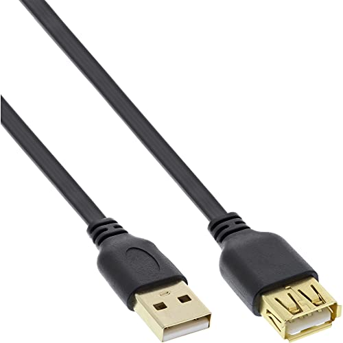 InLine Kabel USB UltraPłaski przedłużacz Typ A męski A żeński pozłacany czarny 1m 34610F
