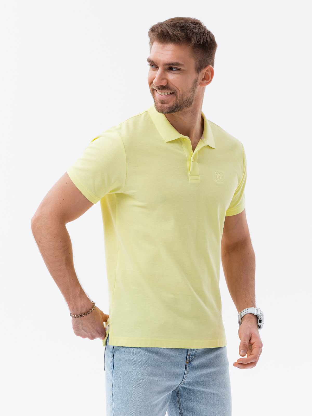 Koszulka męska polo z dzianiny pique - limonkowy V15 S1374
