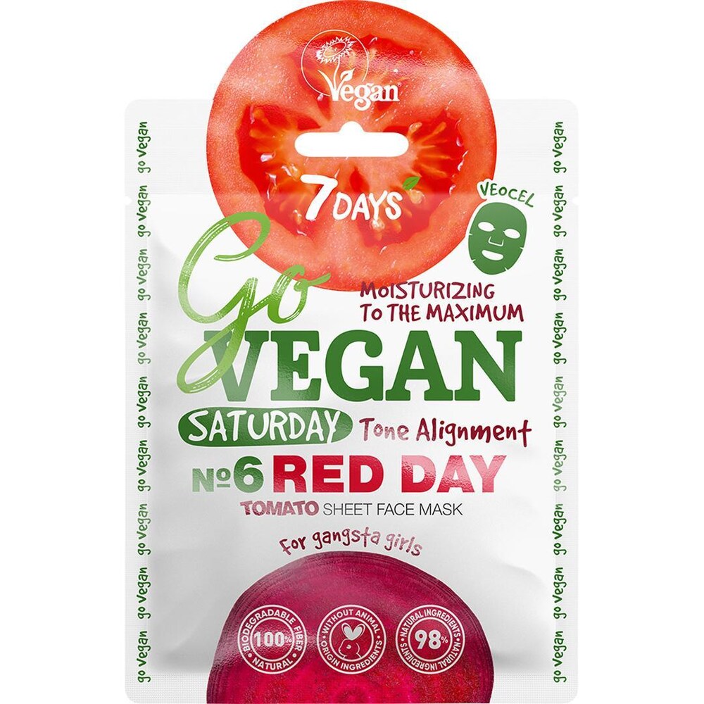 7days 7days Pielęgnacja twarzy Go Vegan Tomato Sheet Face Mask Saturday Red Day For Gangsta Girls 25.0 g