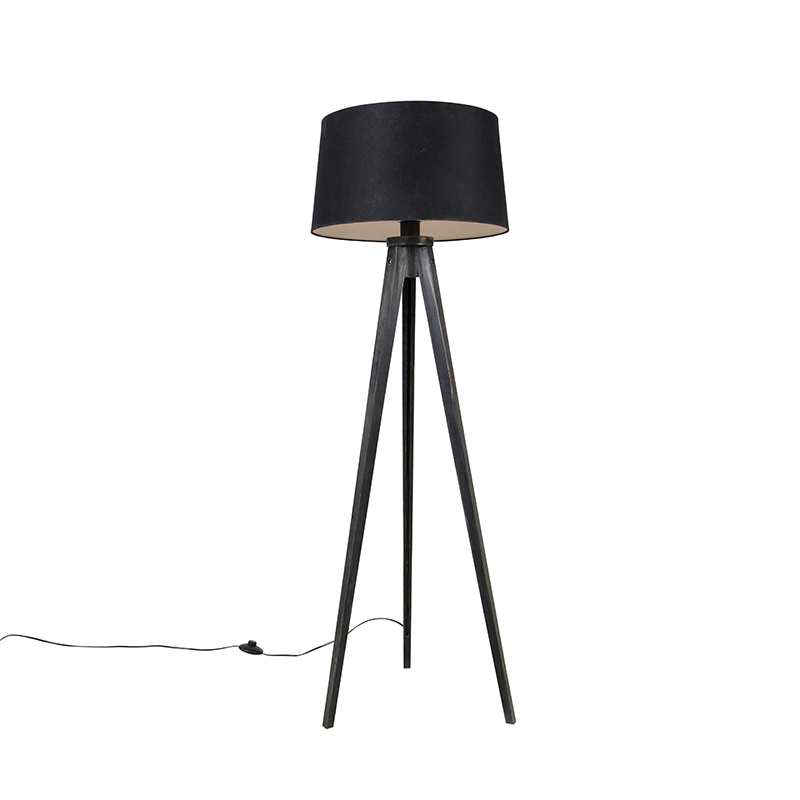 QAZQA Statyw czarny z lnianym kloszem czarny 45 cm - Statyw Classic