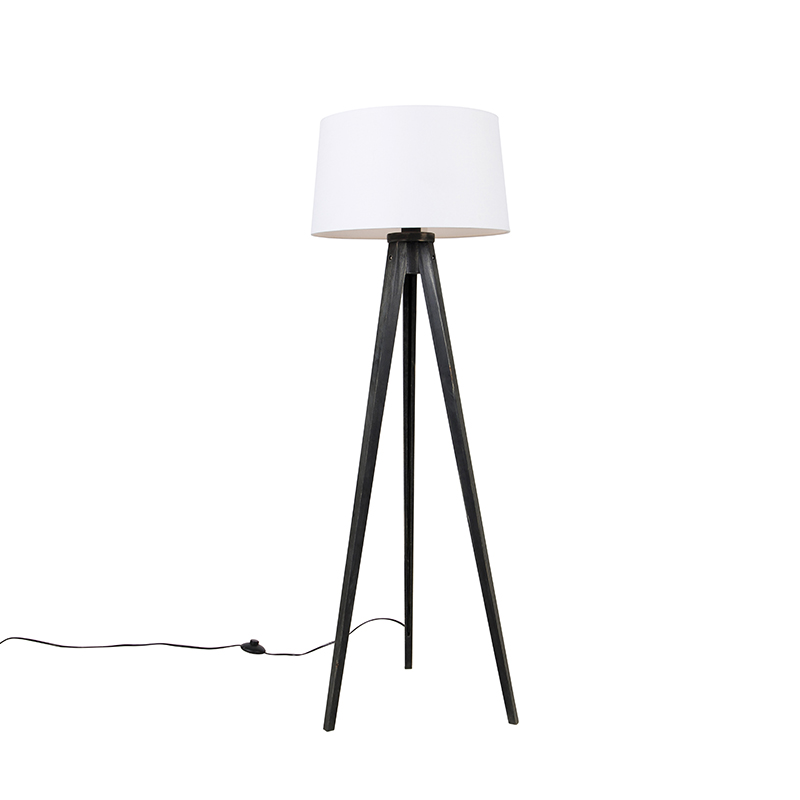 QAZQA Statyw czarny z lnianym kloszem biały 45 cm - Statyw Classic