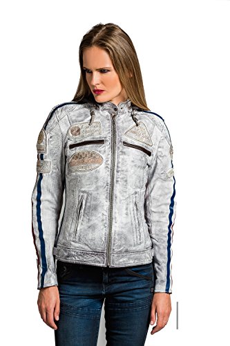 58 Damska kurtka motocyklowa z ochraniaczami, szara w stylu vintage, XL