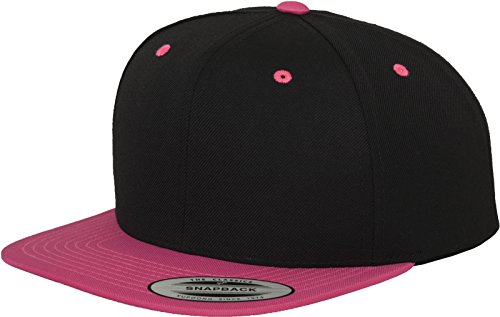 Flexfit Yupoong czapka unisex Classic Snapback 2 odcienie, dwukolorowa czapka z prostym daszkiem, jeden rozmiar, dla mężczyzn i kobiet, kolor blk/neonowy różowy 6089MT