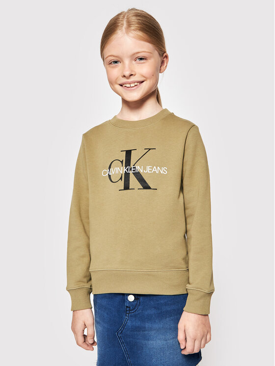 Bluzy dla chłopców - Calvin Klein Jeans Bluza Monogram Logo IU0IU00069 Zielony Regular Fit - grafika 1