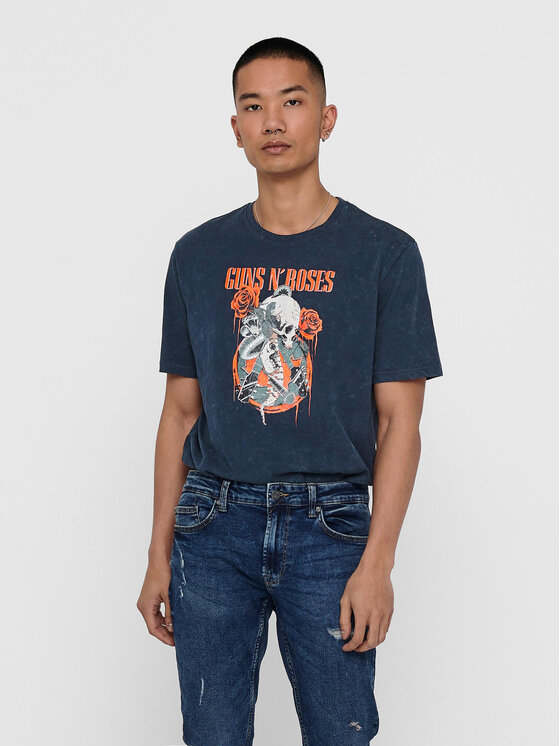 Only & Sons T-Shirt Guns And Roses 22018622 Granatowy Regular Fit