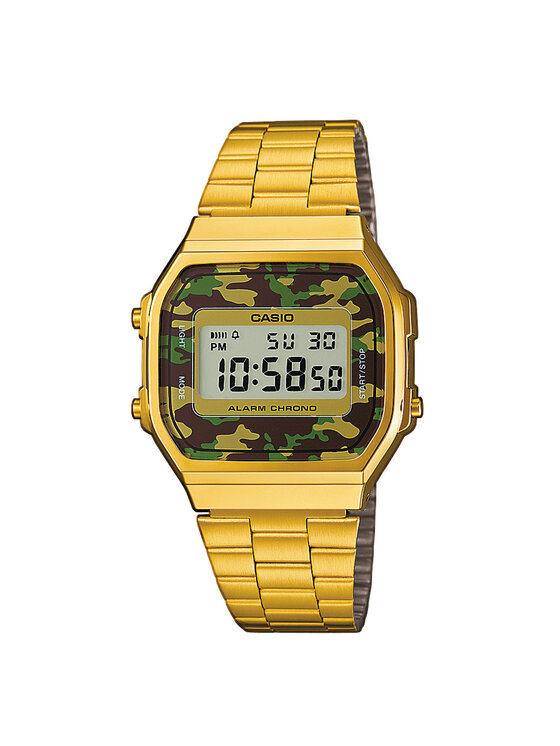 Casio Zegarek A168WEGC-3EF Retro Camouflage - złoty moro zielony