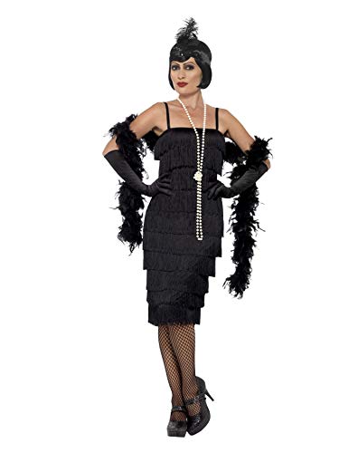 Smiffys 45502Xl, damski kostium flapper długa sukienka opaska do włosów i rękawiczki, czarny, 48-50 (rozmiar producenta: XL)