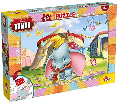 Lisciani Puzzle para niños de 24 piezas 2 en 1, Doble Cara con reverso para colorear - Disney Dumbo 74020