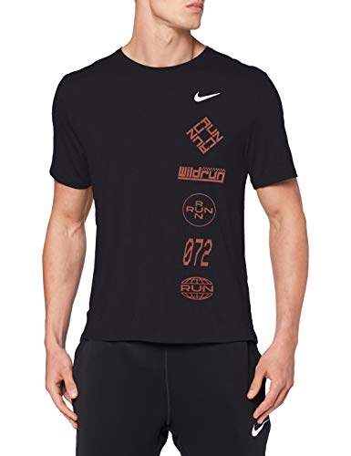 Nike Męski T-shirt Df Miler Top Wr Gx T-shirt męski czarny Black/Claystone Red/Reflective S CU6038