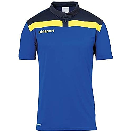 uhlsport Męska OFFENSE 23 POLO SHIRT koszulka piłkarska, odzież treningowa, Marine/Bordeaux/Fluo żółty, 140