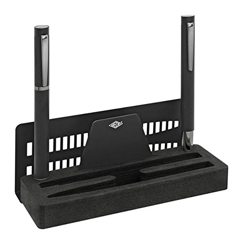 Wedo 26095301 Signero zestaw przyborów do pisania Signero, długopisy i pióro w metalowym etui, teksturowany trzonek aluminiowy, wykończenie gunmetalowe, z funkcją stojaka