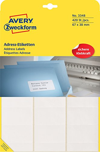 Avery Zweckform Etykiety adresowe białe do drukarek igłowych 420 etyk./op. 67 x 38 mm białe ZWECKFORM 3348 3348