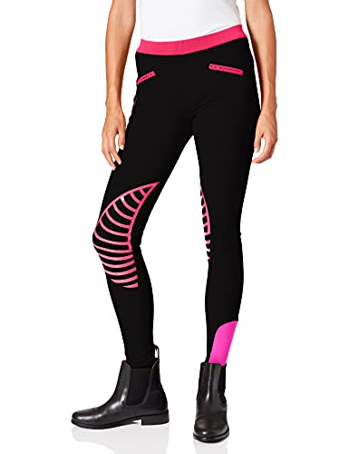 HKM 9228 Legginsy jeździeckie Starlight, silikonowe obszycie kolan dla dziewcząt, czarny/różowy, 36