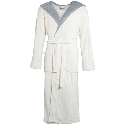 CelinaTex Texas 0004400 elegancki płaszcz kąpielowy z kapturem dla kobiet i mężczyzn, materiał: 100% miękki polar (Coral Fleece), gramatura dzianiny: ok. 260 g/m, kolor: kremowy biały z szarymi