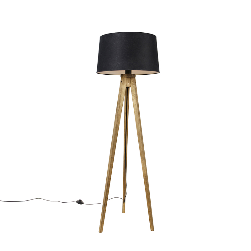 QAZQA Statyw wiejski w stylu vintage z czarnym lnianym kloszem 45 cm - Tripod Classic
