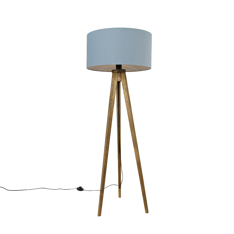 QAZQA Statyw wiejski w stylu vintage z jasnoniebieskim kloszem 50 cm - Tripod Classic
