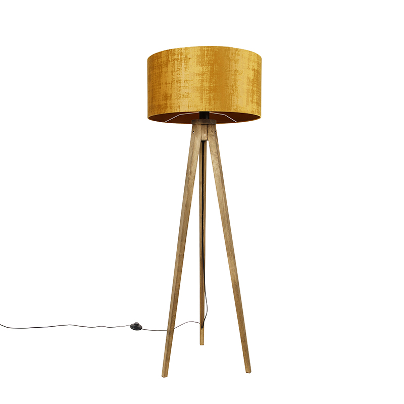 QAZQA Statyw wiejski w stylu vintage ze złotym kloszem 50 cm - Tripod Classic