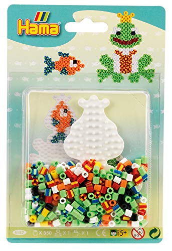 Hama Perlen 4187 mały zestaw żaba z ok. 350 kolorowymi koralikami do prasowania Midi o średnicy 5 mm, płytka na długopisy, w zestawie papier do prasowania, kreatywna zabawa dla dużych i małych