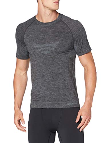 CMP Męski T-shirt intima in lana merino senza cuciture, Nero Mel, Small/Medium