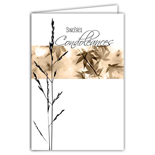 Afie Afie 64-1036 kartka z życzeniami z motywem żałobnym, srebrna, błyszcząca, liście, sepia, gramin, nowoczesna grafika, deuil Todes; dostarczana z białą kopertą; format zamkniętej kartki 11,5 x 17 cm 64-1036