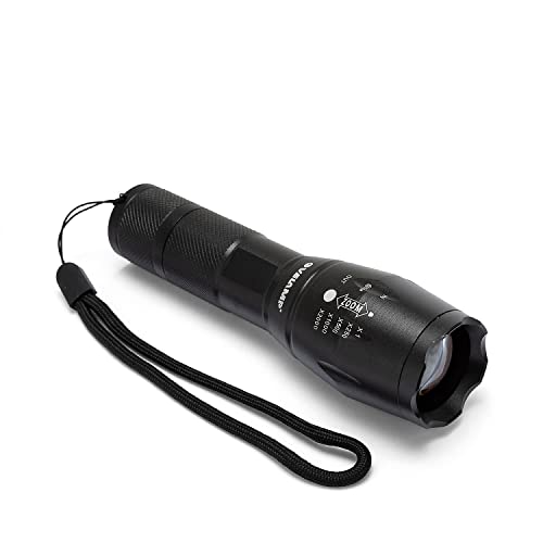 Velamp Latarka LED 350 lumenów (10 W) z funkcją zoomu i przełącznikiem taktycznym, aluminium, lekka i odporna, wodoodporna, super jasna, aluminiowa, czarna