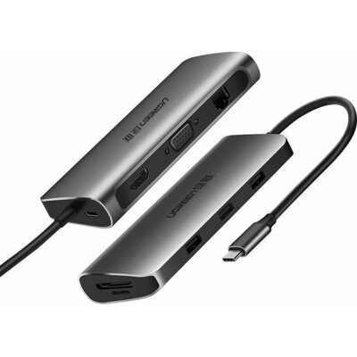 UGREEN Adapter hub 9w1 UGREEN USB-C do HDMI 4K, 3x USB 3.0, Typ-C PD, RJ45, SD, Micro SD, VGA UGR130