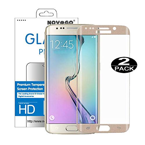 Novago folia ochronna na wyświetlacz ze szkła hartowanego do Samsung Galaxy S6 Edge, wypukła, chroni cały ekran, ultracienka wersja 0,2 mm (kolor złoty)