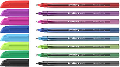 Schneider 102298 Vizz długopis (do łatwego i szybkiego pisania, trzonek w kolorze pisania, szerokość kreski M), 8 sztuk, posortowany, 8 sztuk
